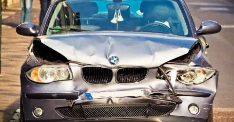 Totally wrecked BMW car